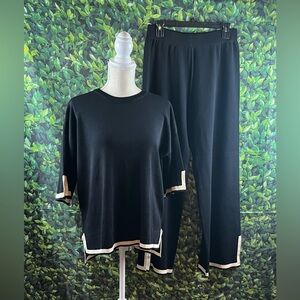 Fashion L Women Set Knitted Stretchy Elegant Work Black/Ivory NWOT